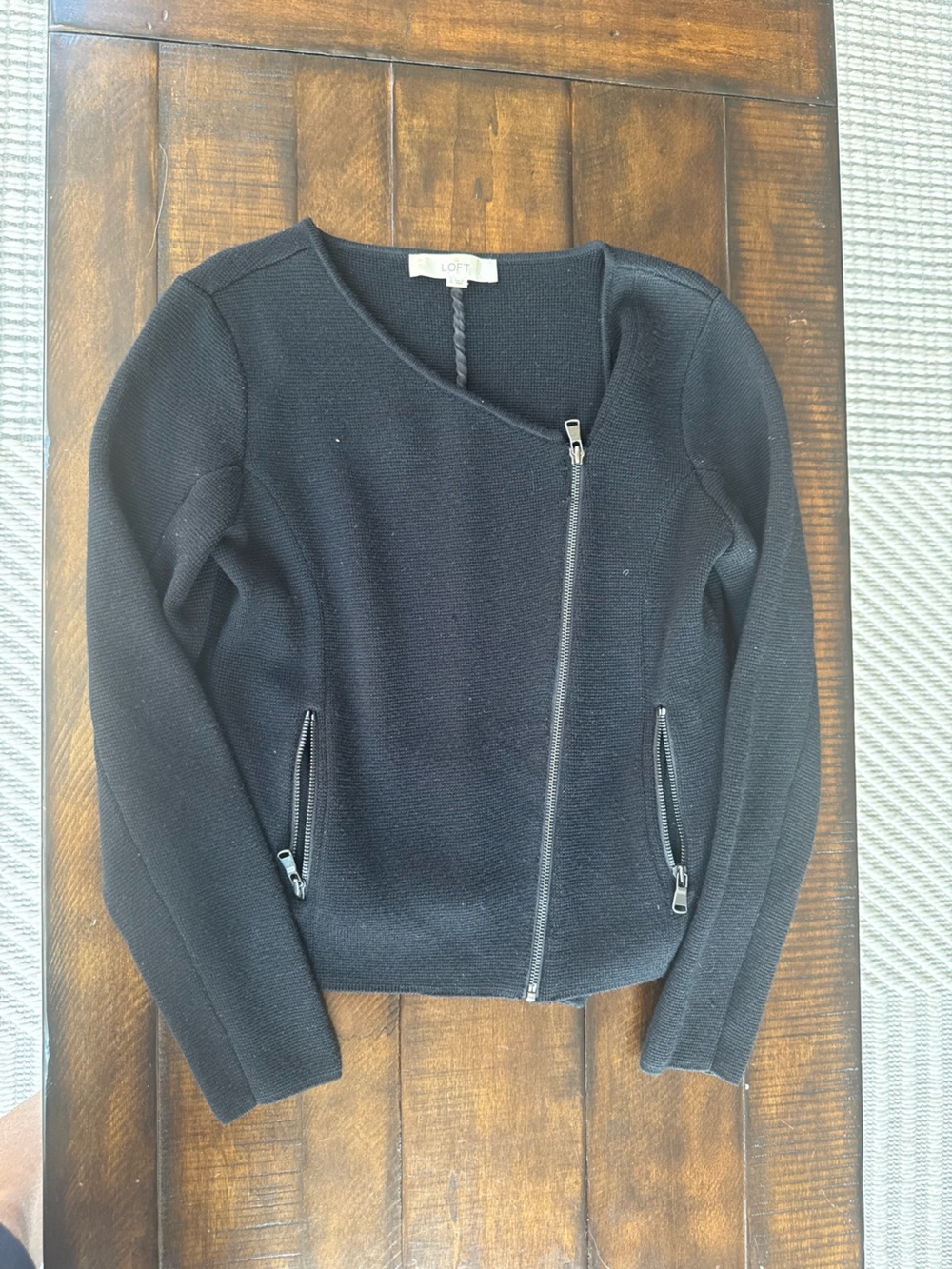 LOFT Black Knit Moto Jacket with Asymmetrical Zip